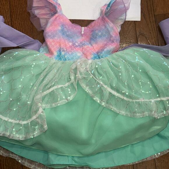 Oh Shana Handmade Mermaid Princess Dress 2T Sparkle Tulle Bow Built-In  Petticoat